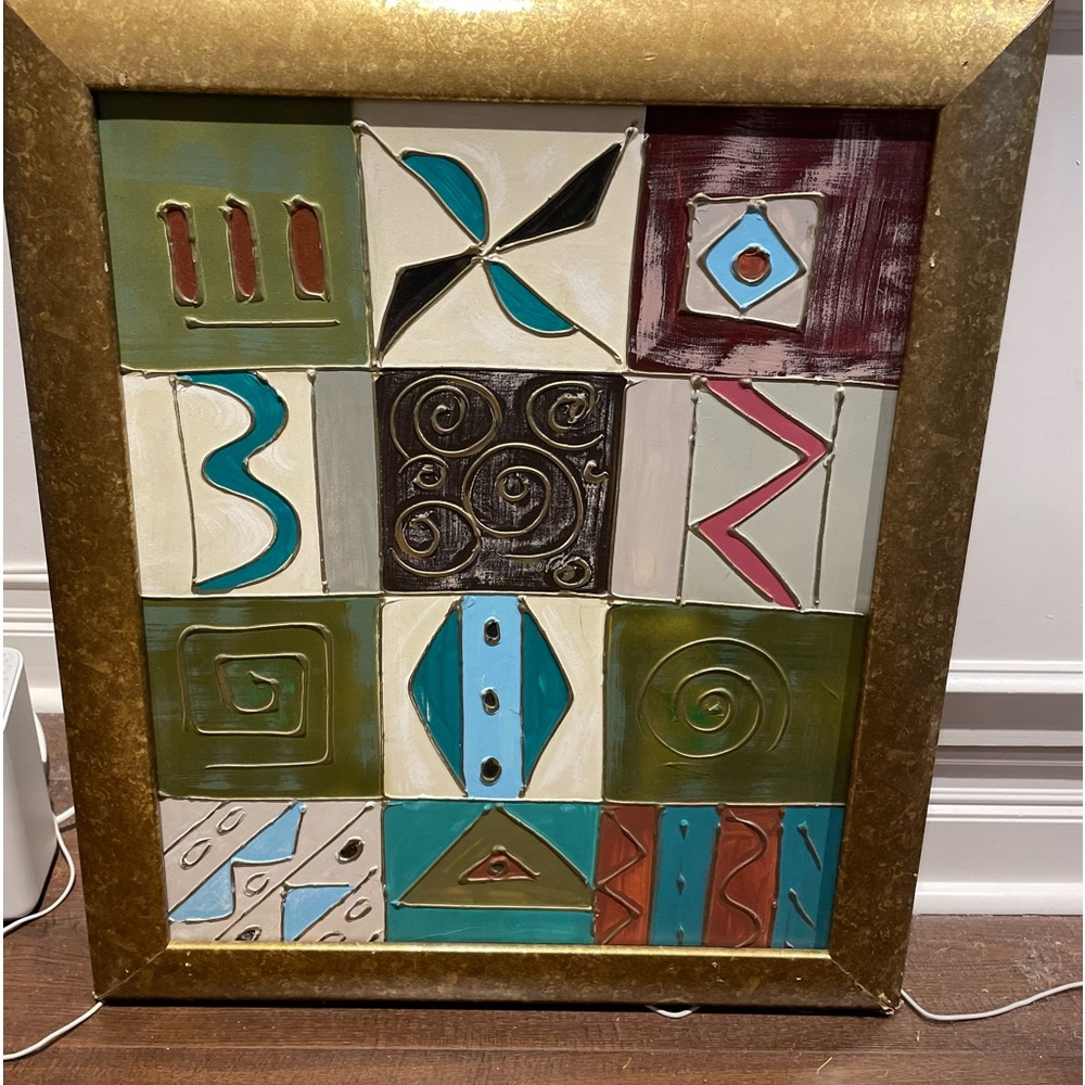 Modern and Textured Oil Painting with Gold Frame